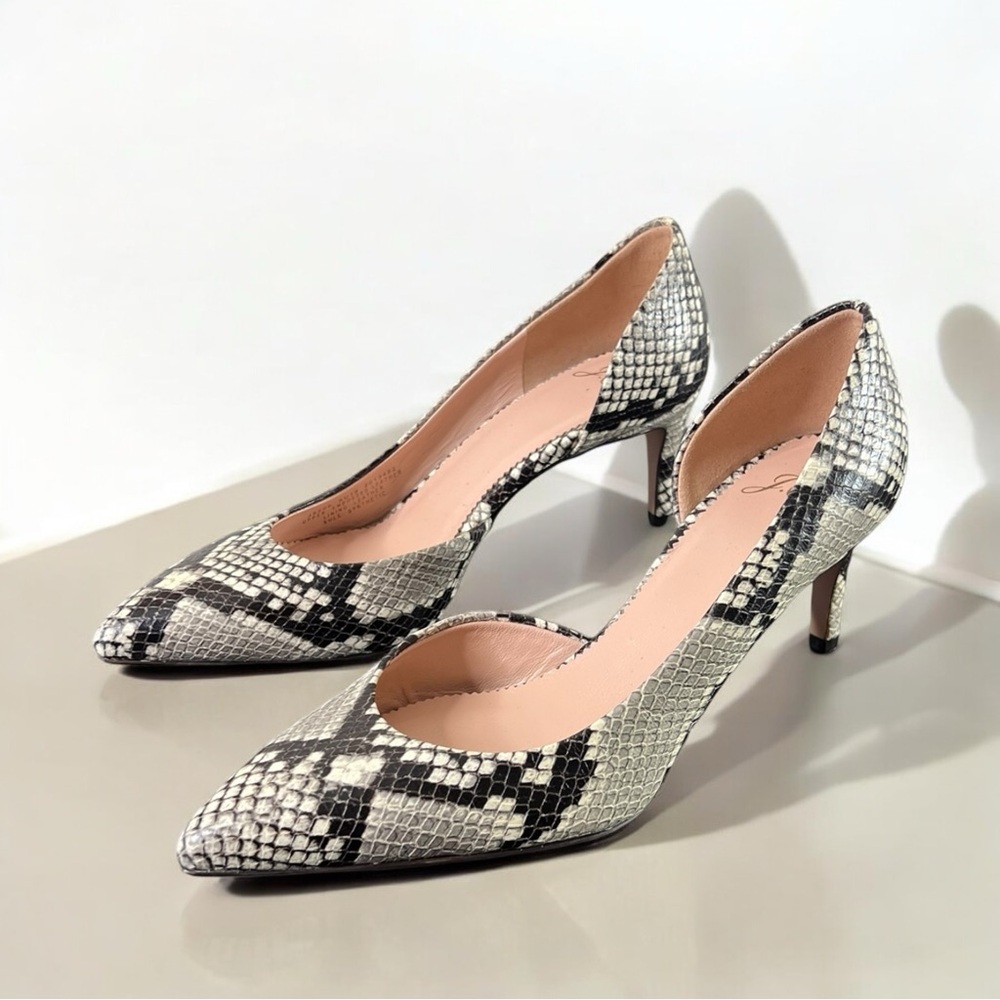 J.Crew Elsie Italian Leather Snakeskin Pointed Pumps Made in Italy Classic Heel